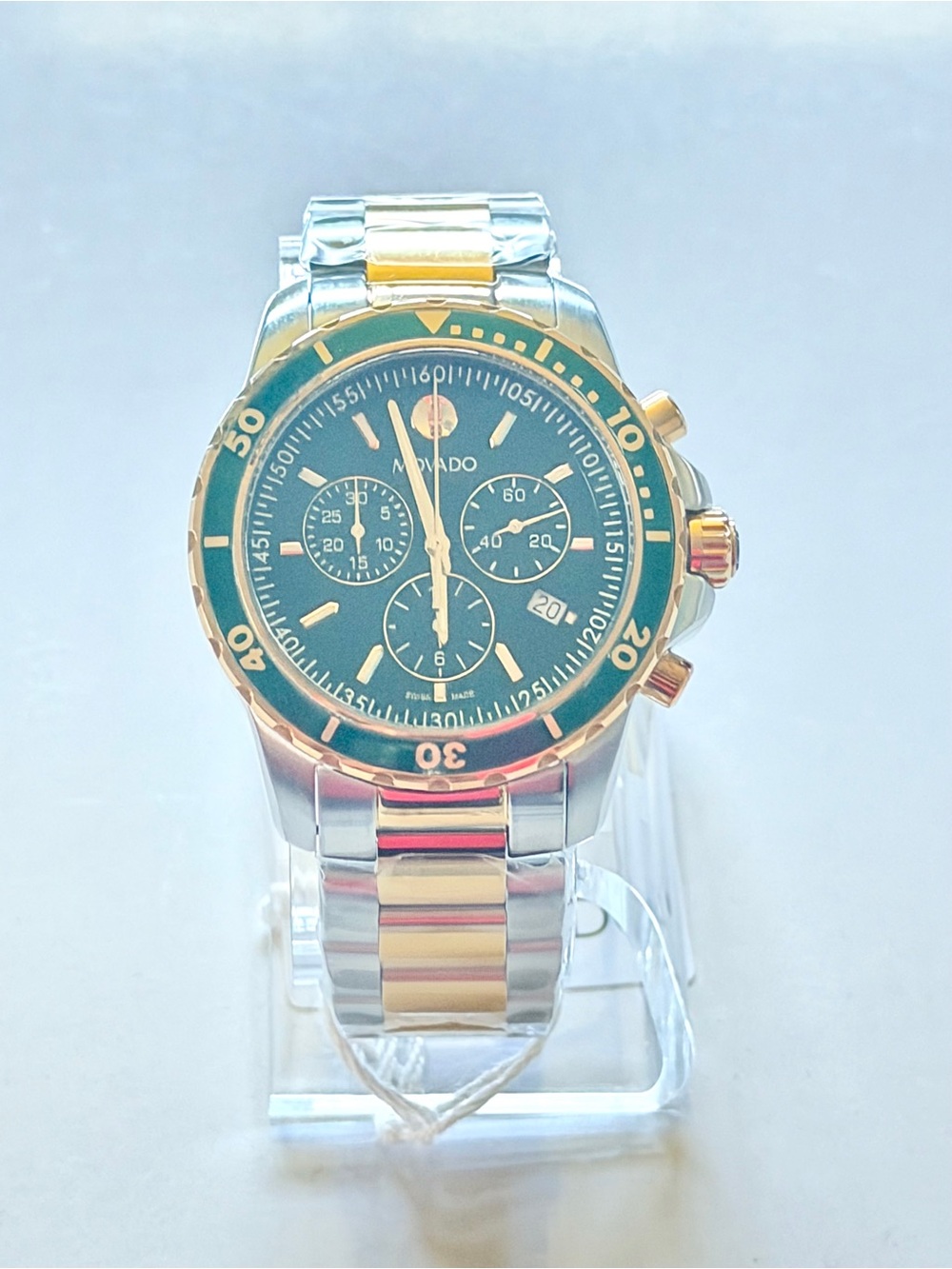 Full set Movado Series 800 Men Steel Two-Tone Gold Green 42mm